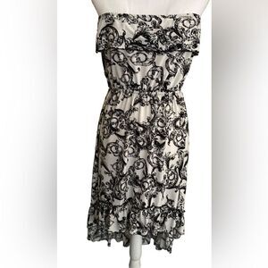Peach Couture Ruffled Strapless High Low Paisley Dress